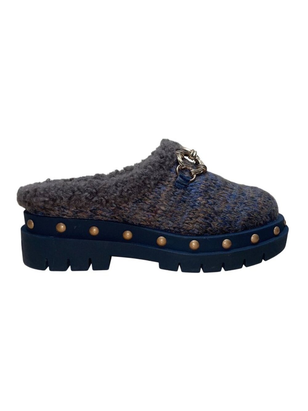 Circus By Sam Edelman Women’s Brown & Blue Faux Wool Cozy Studded Mule Clogs Siz